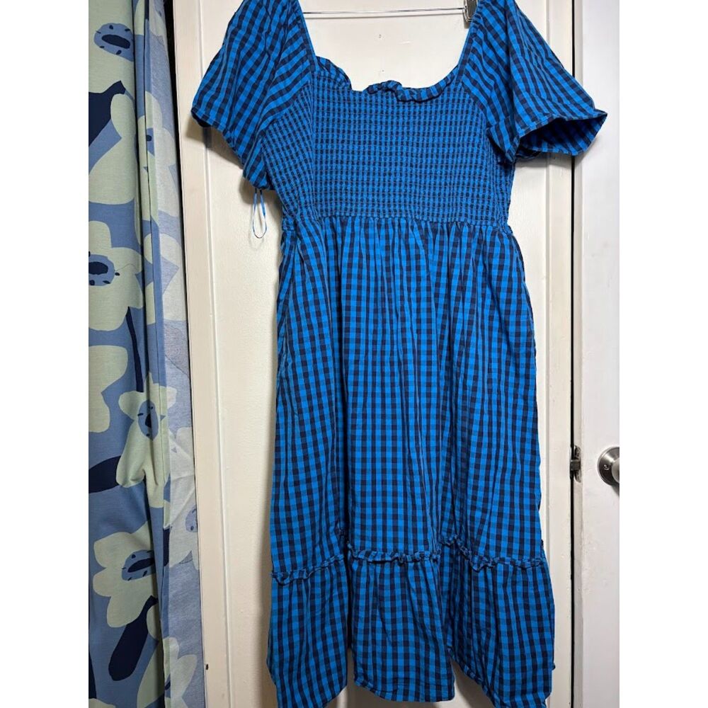 Draper James Deanna Blue Gingham Midi Dress, 2x